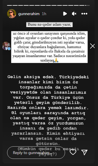 "Gəlin aksiya edək... Göndərilməyən əşyalar varsa, ehtiyac duyanlara bağışlayın"