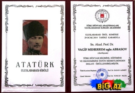 Azərbaycanlı professora `Atatürk mükafatı` verildi