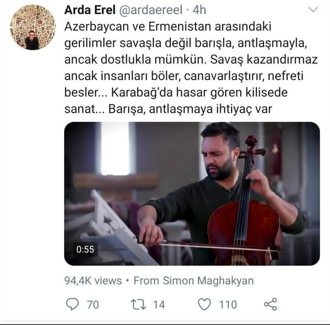 Yazıçı Arda Erel erməni TERRORÇULARI DƏSTƏKLƏDİ - FOTO
