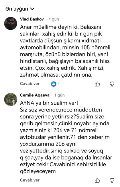 Vətəndaşdan AYNA rəhbərinə: "Anar Rzayev maşınından düşüb avtobusa minsin"