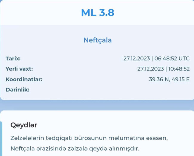 Azərbaycanda zəlzələ olub