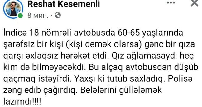 Bakıda avtobusda gənc qıza qarşı əxlaqsızlıq edən şəxs saxlanıldı - FOTO