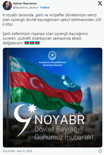 Ceyhun Bayramov Azərbaycan xalqını təbrik edib - FOTO