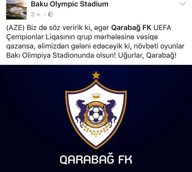 Olimpiya stadionundan şok paylaşım - "Qarabağ" qrupa düşsə...