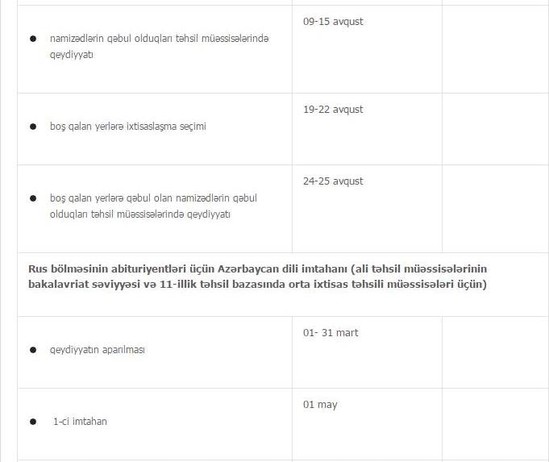 Qəbul imtahanlarının tarixi açıqlandı - CƏDVƏL