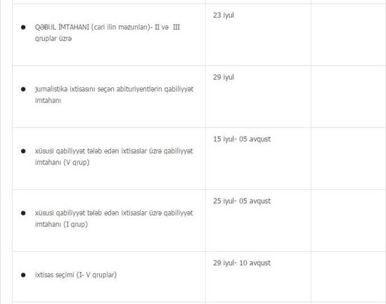 Qəbul imtahanlarının tarixi açıqlandı - CƏDVƏL