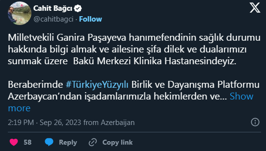 Cahit Bağcı Qənirə Paşayevaya baş çəkdi-FOTO