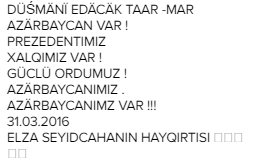 "Kökümüzdə kişilik var" - Elza soyqırıma şeir yazdı