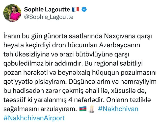 Azərbaycana dron hücumuna Fransa səfirindən reaksiya