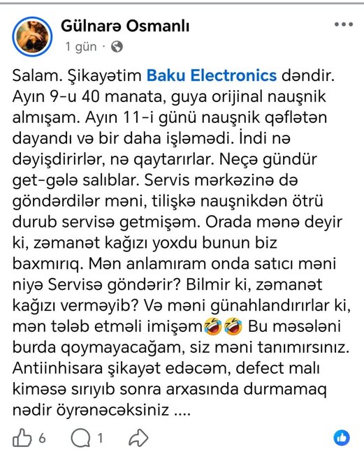 "Baku Electronics"dən aldığı məhsul cəmi 2 gün işlədi - Foto