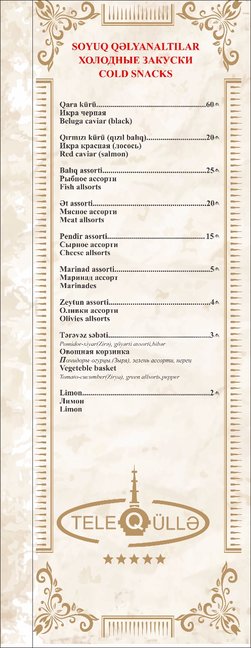 Bakının "ƏN BAHALI" restoranı Teleqüllədə - MENYU VƏ QİYMƏTLƏR