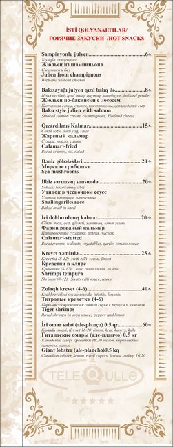 Bakının "ƏN BAHALI" restoranı Teleqüllədə - MENYU VƏ QİYMƏTLƏR