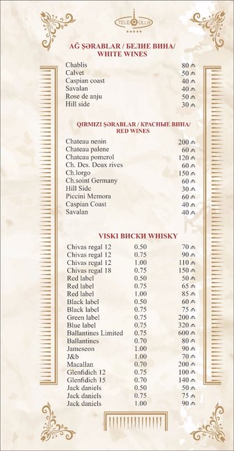 Bakının "ƏN BAHALI" restoranı Teleqüllədə - MENYU VƏ QİYMƏTLƏR