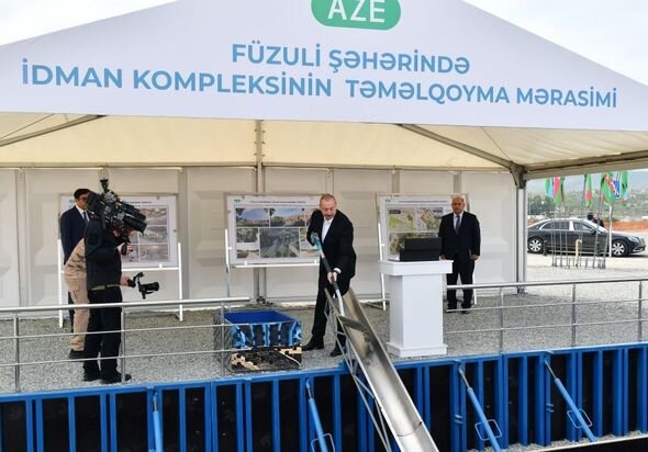 Prezident İlham Əliyev Füzuli şəhərində idman kompleksinin təməlini qoyub - FOTO