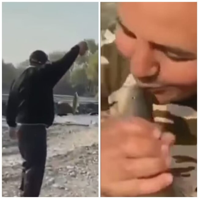 Qubadlıda balıq ovu: insanlar sevinclərindən balığı öpür - VİDEO