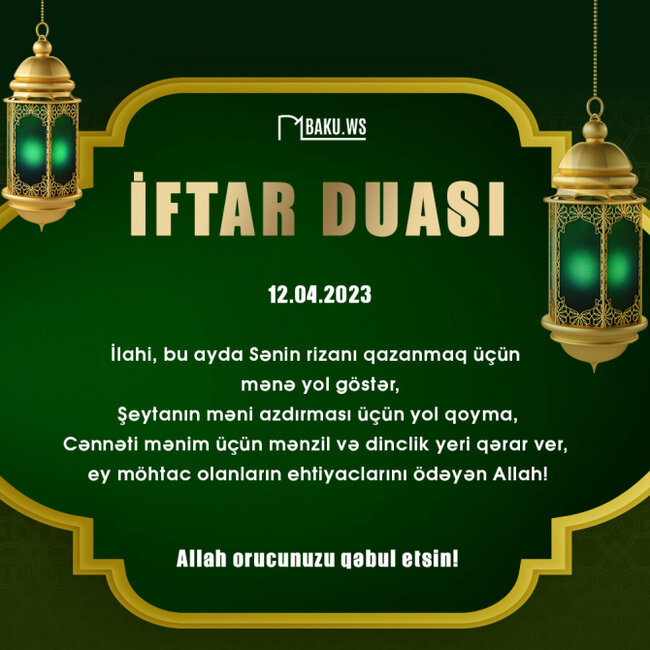 Ramazan ayının iyirmi birinci gününün imsak, iftar və namaz vaxtları - FOTO