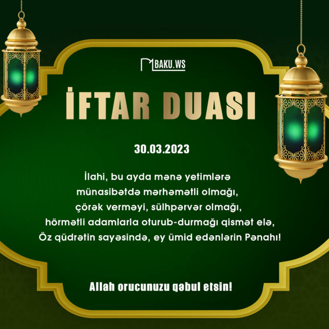 Ramazan ayının səkkizinci gününün imsak, iftar və namaz vaxtları - FOTO