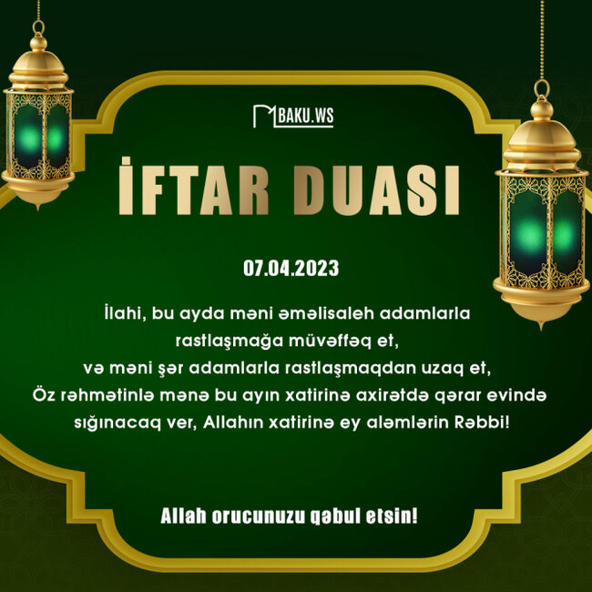 Ramazan ayının on altıncı gününün imsak, iftar və namaz vaxtları - FOTO