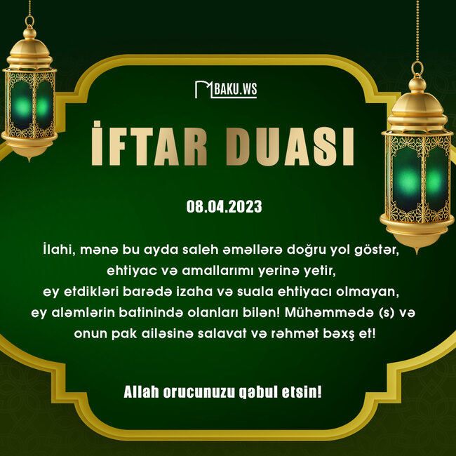 Ramazan ayının 17-ci gününün imsak, iftar və namaz vaxtları - FOTO