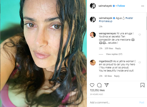 Salma Hayek makiyajsız FOTOsunu PAYLAŞDI