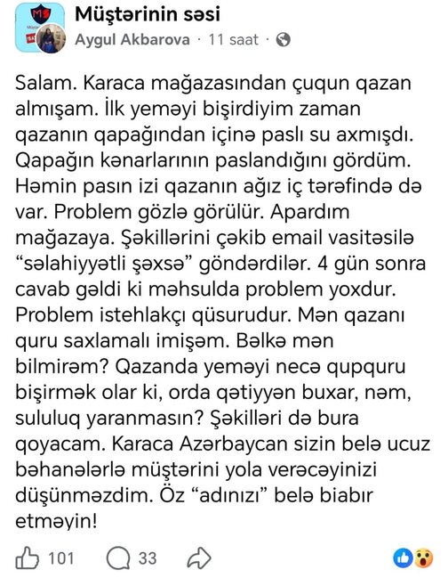 "Karaca"dan ŞİKAYƏT: Alınan mal zay çıxdı - Foto