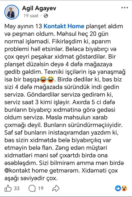 "Kontakt Home"dan aldığı planşet cəmi 20 gün işlədi - Şikayət