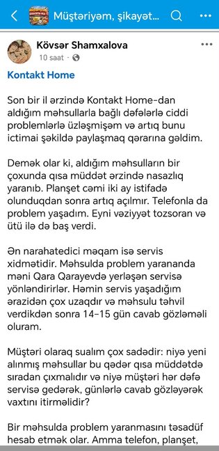 "Kontakt Home"dan aldığı bütün əşyalar xarab çıxdı - Şikayət