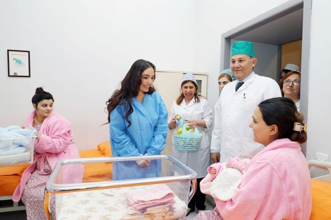 Leyla Əliyeva yeni doğulan körpələrə baş çəkdi - Fotolar