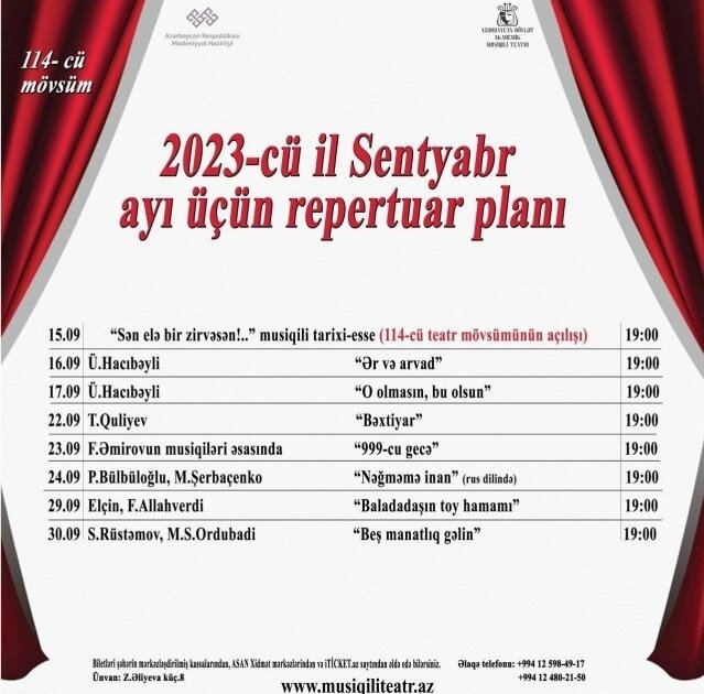 Musiqili Teatrın sentyabr repertuarı