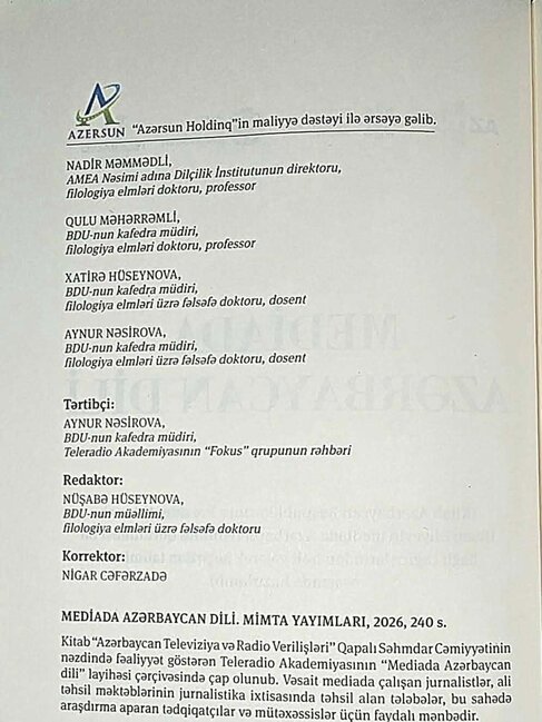 "Azərsun Holdinq"in dəstəyi ilə "Mediada Azərbaycan dili" kitabı nəşr olunub
