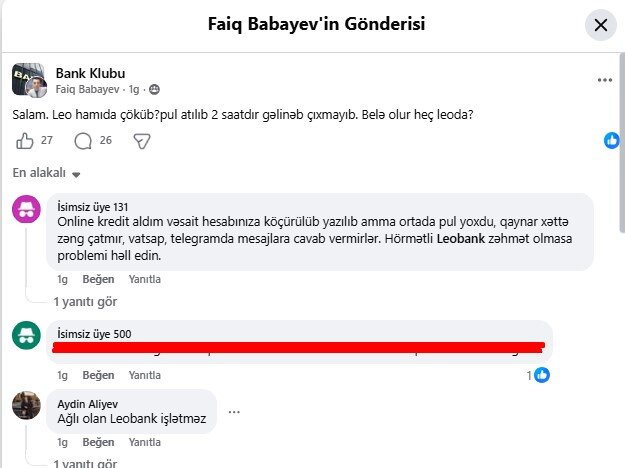 "Leobank" kütləvi şikayət atəşinə tutuldu