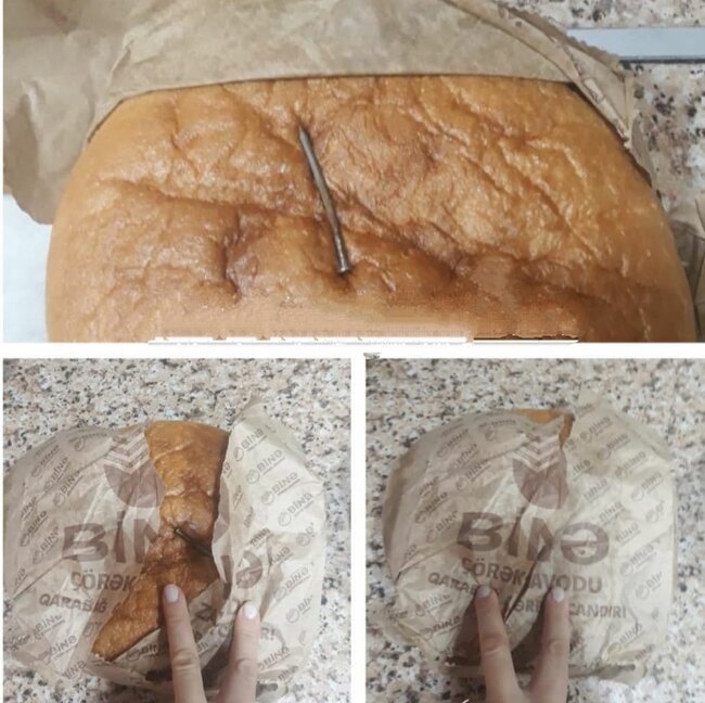 Mağazada satılan çörəkdə mismar aşkarlandı - FOTO