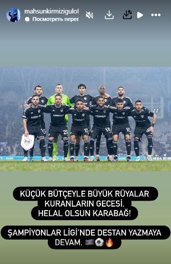 Kırmızıgüldən "Qarabağ"ın oyunu ilə bağlı paylaşım - Foto