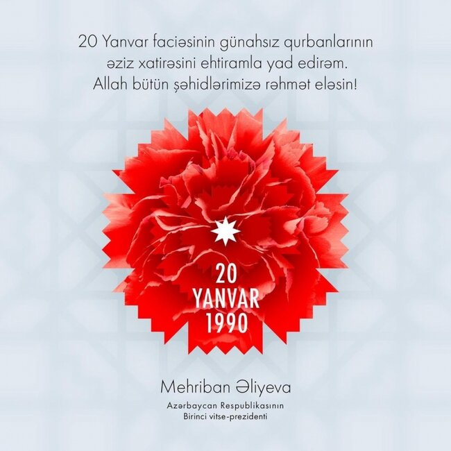 Mehriban Əliyevadan 20 Yanvarla bağlı paylaşım - FOTO