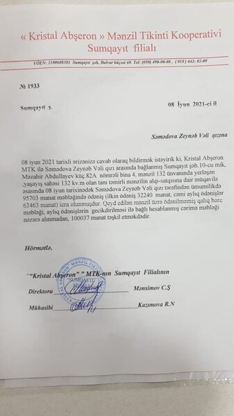 Şəhidin xanımı "Kristal Abşeron" MTK-nın yaydığı məlumatı YALANLADI: "4 deyil, 1 mənzil almışıq" - FOTOFAKT