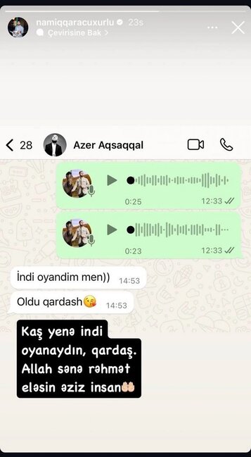 Namiq Azərlə son "Whatsapp" yazışmasını PAYLAŞDI - FOTO