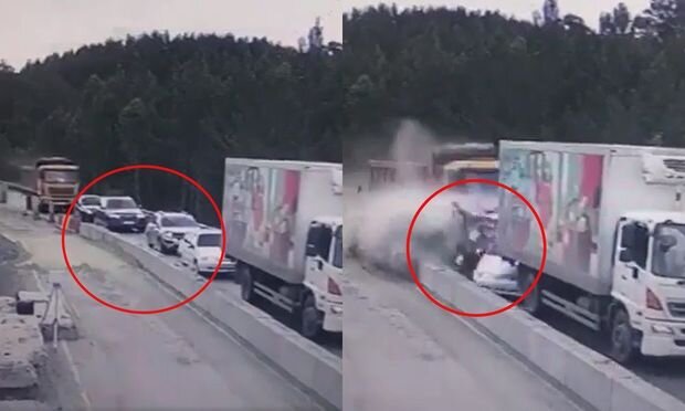 İki yük maşınının arasında qalan dörd avtomobil "yoxa çıxdı" - ANBAAN VİDEO