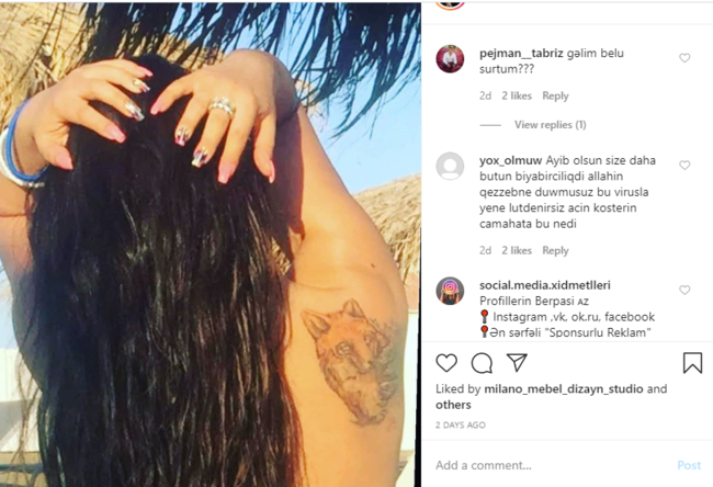 Pişik Günel YARIÇILPAQ fotosunu paylaşıb, döyməsini göstərdi