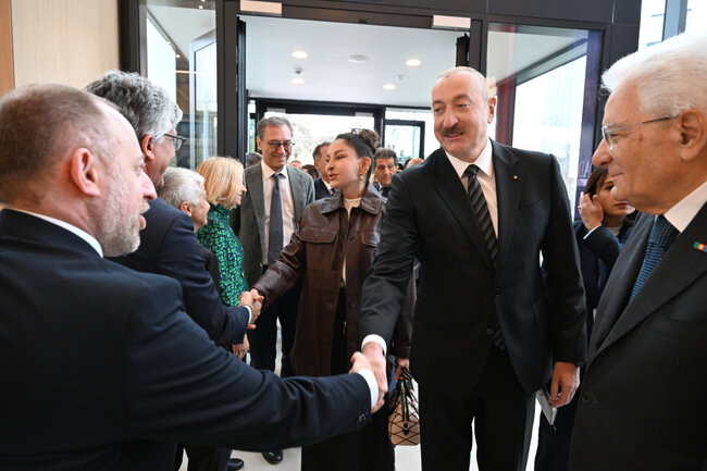 İlham Əliyev xanımı və İtaliya Prezidenti ilə açılışda - Fotolar