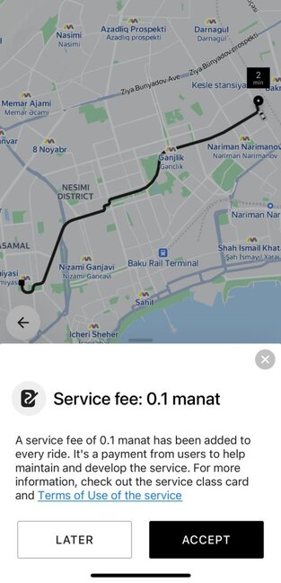 Taksi qiymətlərinə yeni xidmət haqqı əlavə edildi (FOTO)