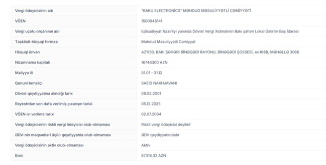 "Baku Electronics" borca düşdü - MARAQLI FAKTLAR