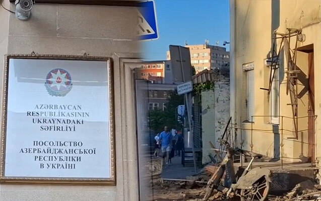 Raketin zərər vurduğu səfirliyimizin görüntüləri - Video