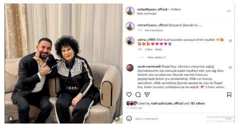 Rəşad İlyasovdan Zeynəb Xanlarova ilə bağlı paylaşım