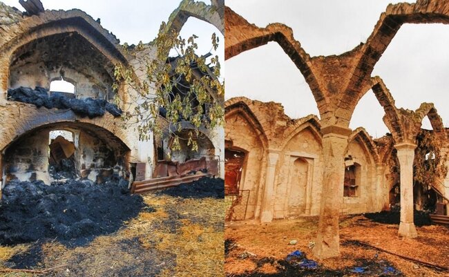 Ermənilərin növbəti VƏHŞİLİYİ: Ağdamda məscid də yandırıb - Fotolar