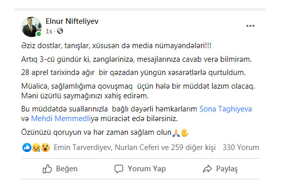 Elnur Niftəliyev ağır qəzaya düşdü