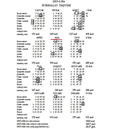 May ayının qeyri iş günləri açıqlandı