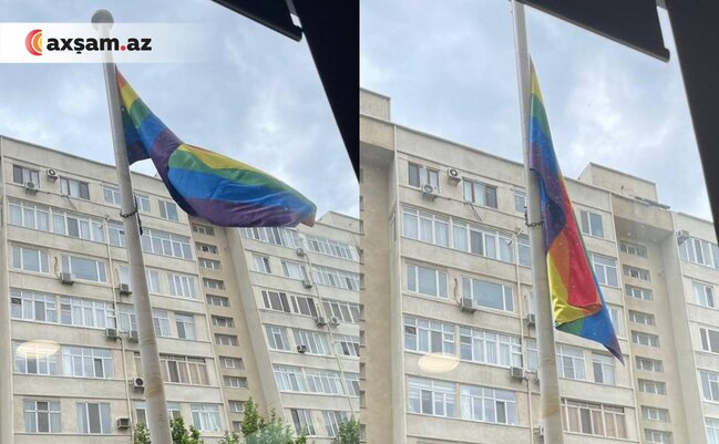 Bakıda səfirlik binasından LGBT bayrağı asıldı - FOTOLAR