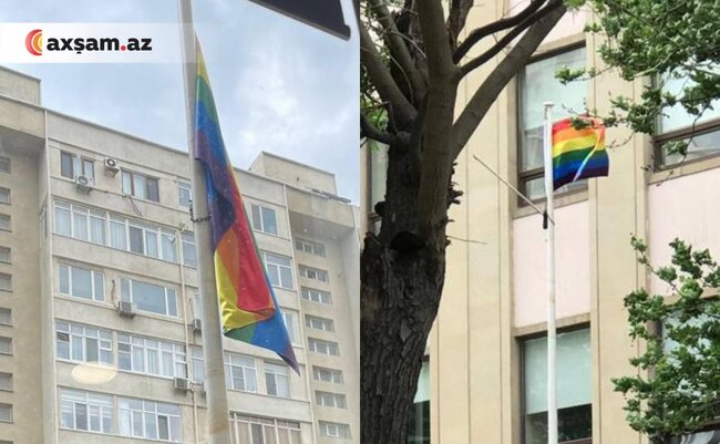 Bakıda səfirlik binasından LGBT bayrağı asıldı - FOTOLAR