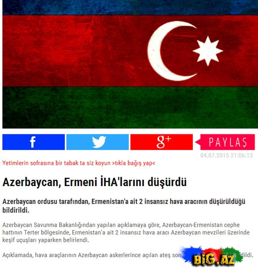 Türk mətbuatı: "Azərbaycan Ermənistanın pilotsuz uçan aparatlarını vurdu" - FOTO