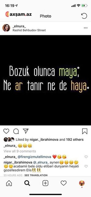 Elnurədən keçmiş həyat yoldaşı ilə bağlı paylaşım: "Maya xarabdırsa..."